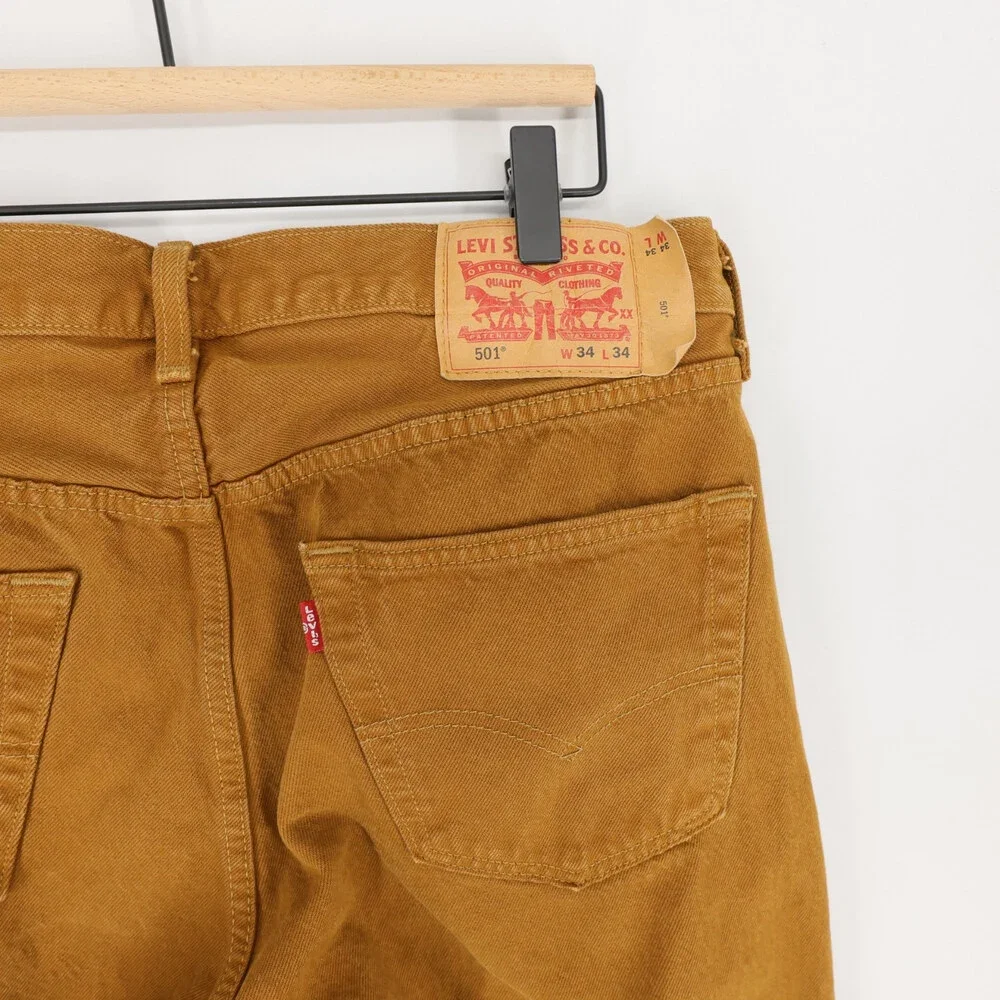 Levis 501 Jeans Mens 34x34 Brown Original Fit Straight Leg Button Fly Denim